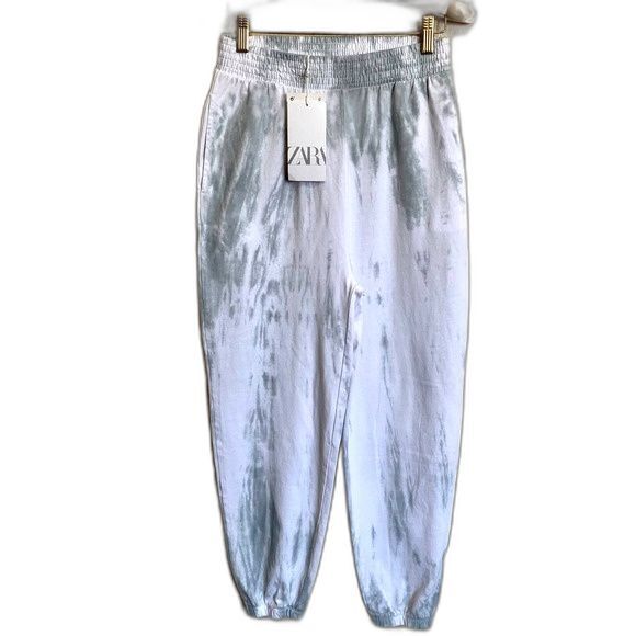 ZARA Green tie-dye jogger pants women side pockets size S boho bohemian - Picture 2 of 10